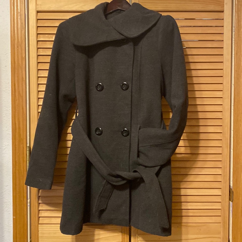 Stolen Hearts Charcoal Grey Pea Coat Woman’s M Warm Exc Cond